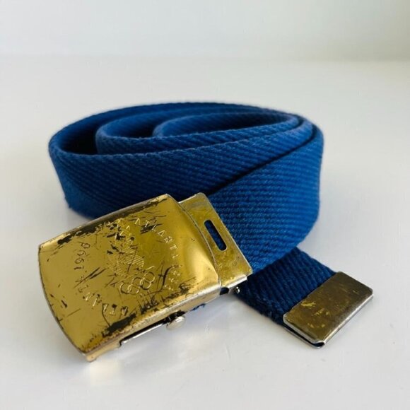 Vintage 1996 Summer Olympics GA Blue Fabric Canvas Gold Buckle Belt - Picture 2 of 10